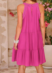 Rose Patchwork Cotton Mini Dress Hollow Out Sleeveless