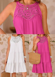 Rose Patchwork Cotton Mini Dress Hollow Out Sleeveless