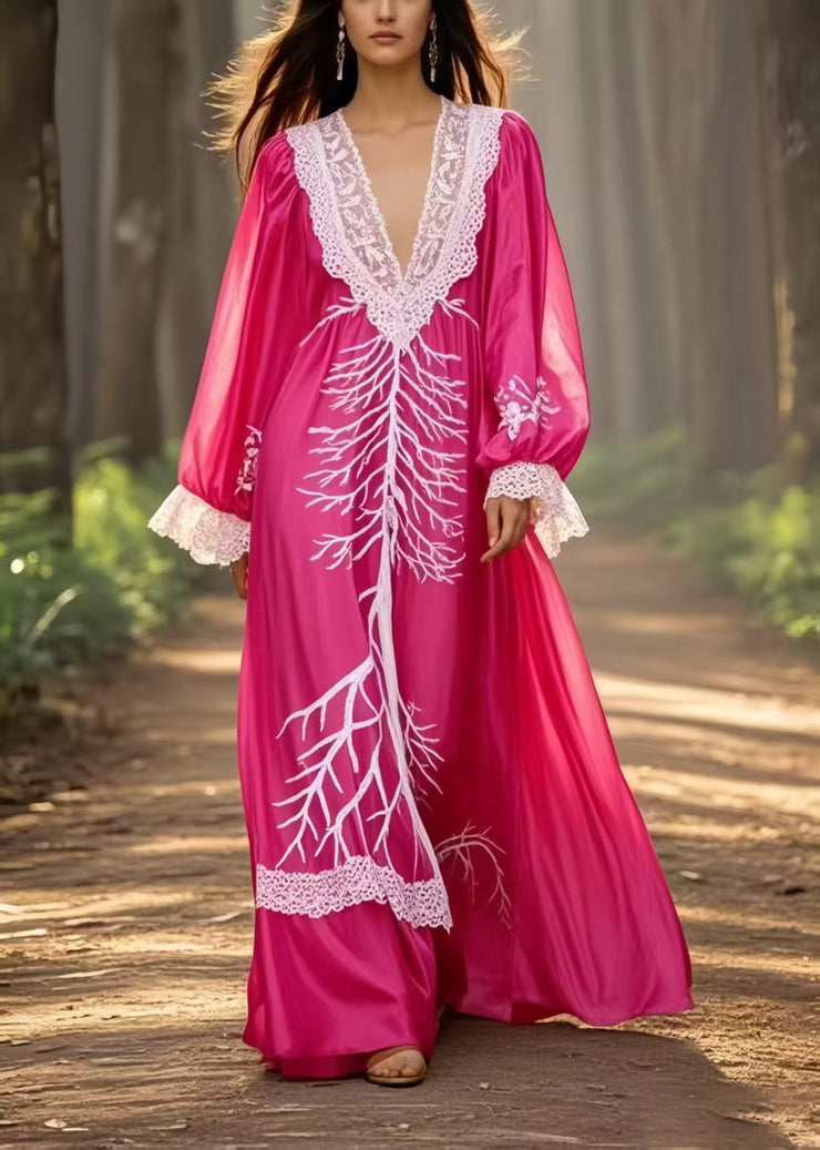 Rose Patchwork Lace Holiday Dress Oversized Spring