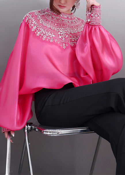 Rose Patchwork Sequins Blouses Oversized Batwing Sleeve