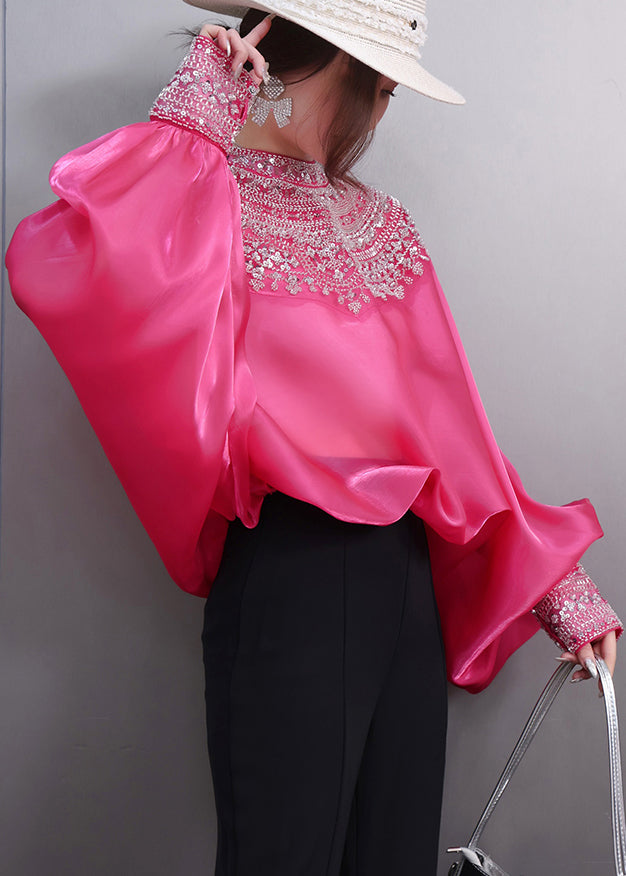 Rose Patchwork Sequins Blouses Oversized Batwing Sleeve