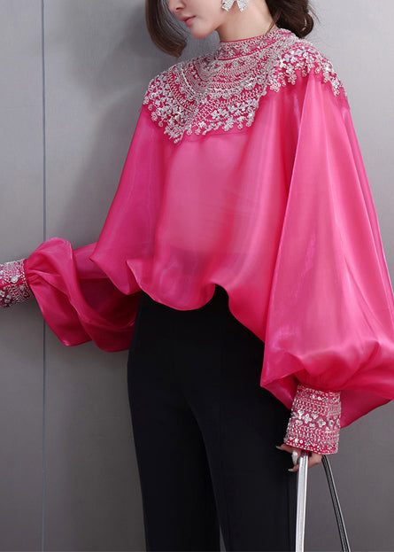 Rose Patchwork Sequins Blouses Oversized Batwing Sleeve