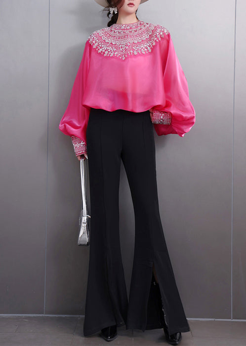 Rose Patchwork Sequins Blouses Oversized Batwing Sleeve