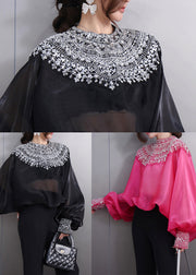 Rose Patchwork Sequins Blouses Oversized Batwing Sleeve