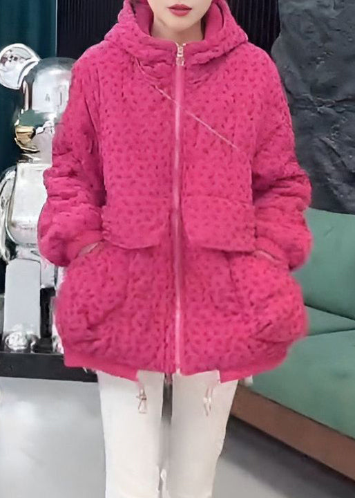 Rose Pockets Drawstring Cotton Filled Winter Parka Hooded