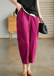 Rose Pockets Patchwork Cotton Pants Elastic Waist Summer