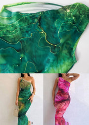 Rose Print Cotton Long Dresses One Shoulder Summer