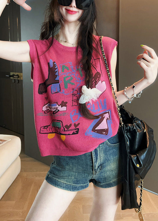 Rose Print Cozy Cotton Tank O Neck Summer