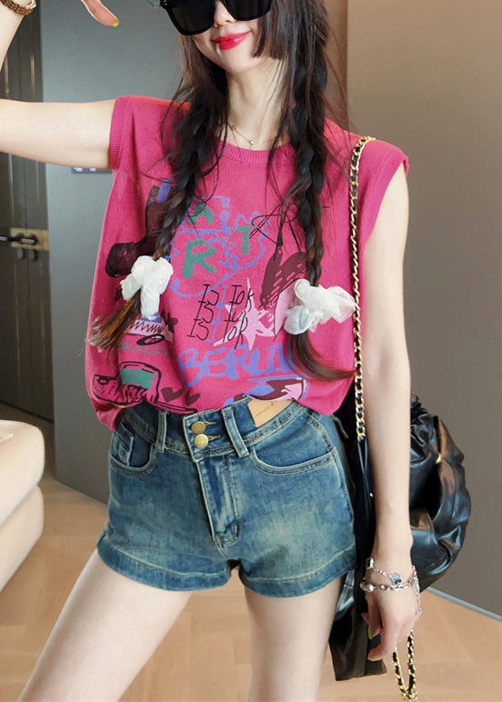 Rose Print Cozy Cotton Tank O Neck Summer