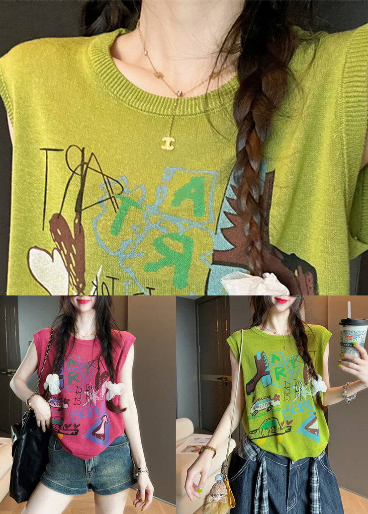 Rose Print Cozy Cotton Tank O Neck Summer