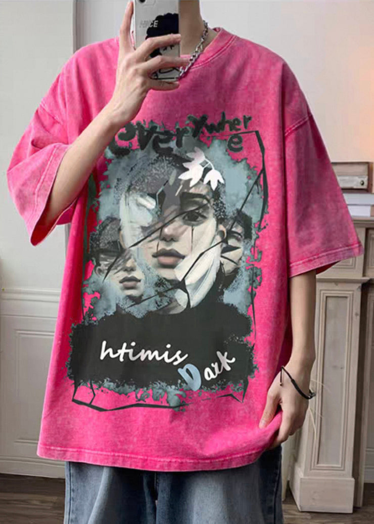 Rose Print Oversized Cotton Men T Shirts Half Sleeve