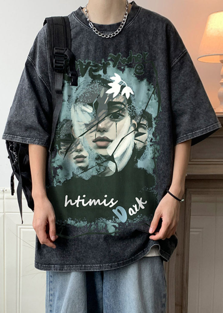 Rose Print Oversized Cotton Men T Shirts Half Sleeve