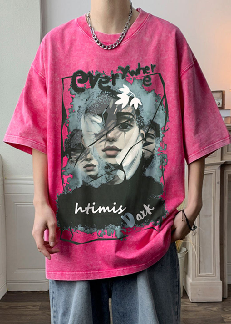 Rose Print Oversized Cotton Men T Shirts Half Sleeve