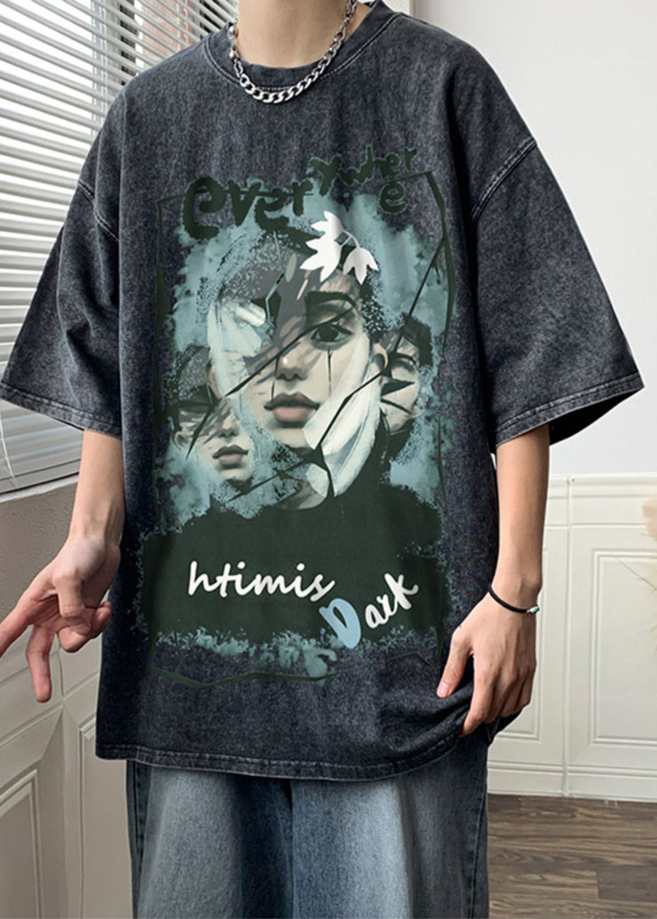 Rose Print Oversized Cotton Men T Shirts Half Sleeve