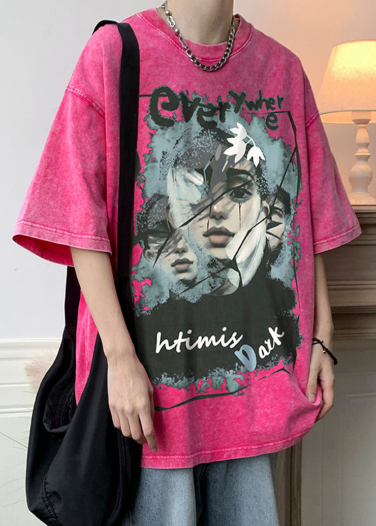 Rose Print Oversized Cotton Men T Shirts Half Sleeve