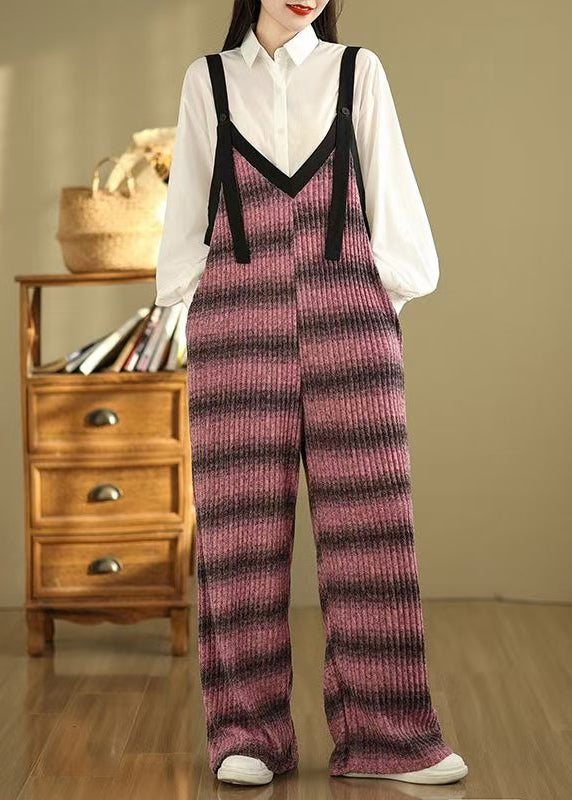 Rose Striped Cotton Jumpsuits Oversized Summer