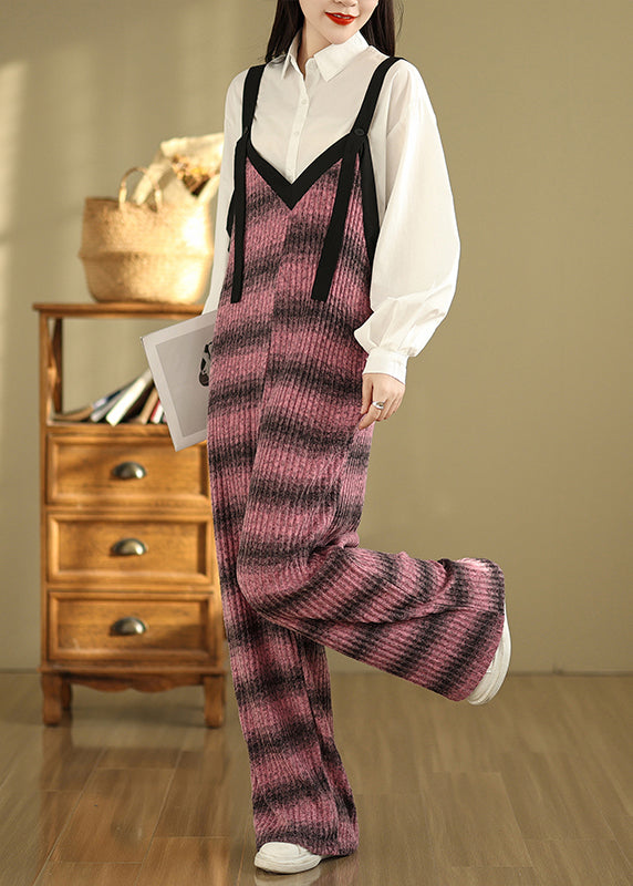 Rose Striped Cotton Jumpsuits Oversized Summer