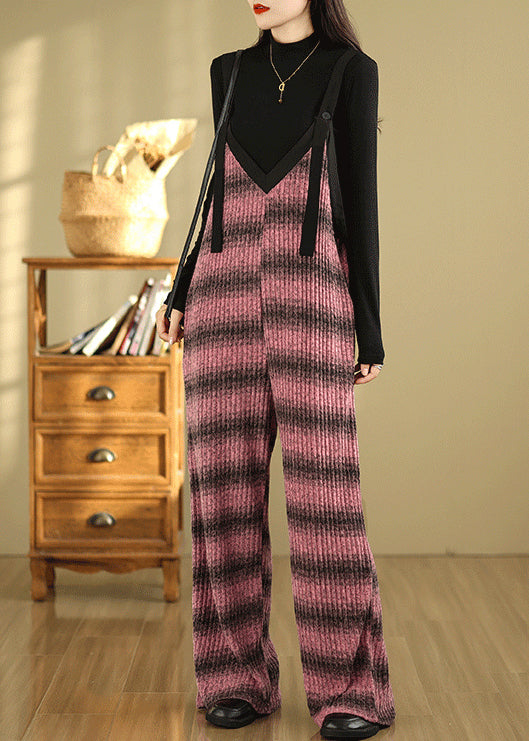 Rose Striped Cotton Jumpsuits Oversized Summer