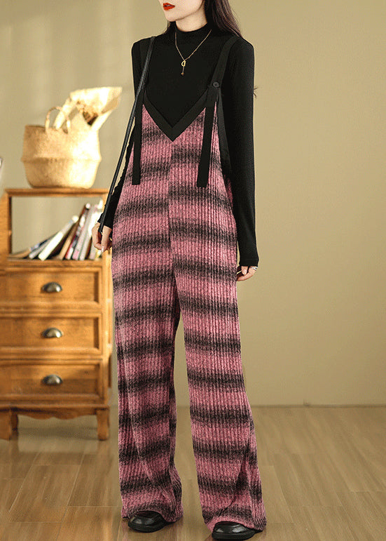 Rose Striped Cotton Jumpsuits Oversized Summer