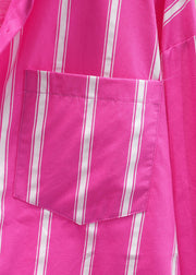Rose Striped Pockets Cotton Fall Shirts Peter Pan Collar