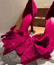 Rose Suede Floral Splicing Chic High Heels Pointed Toe