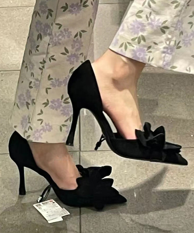 Rose Suede Floral Splicing Chic High Heels Pointed Toe
