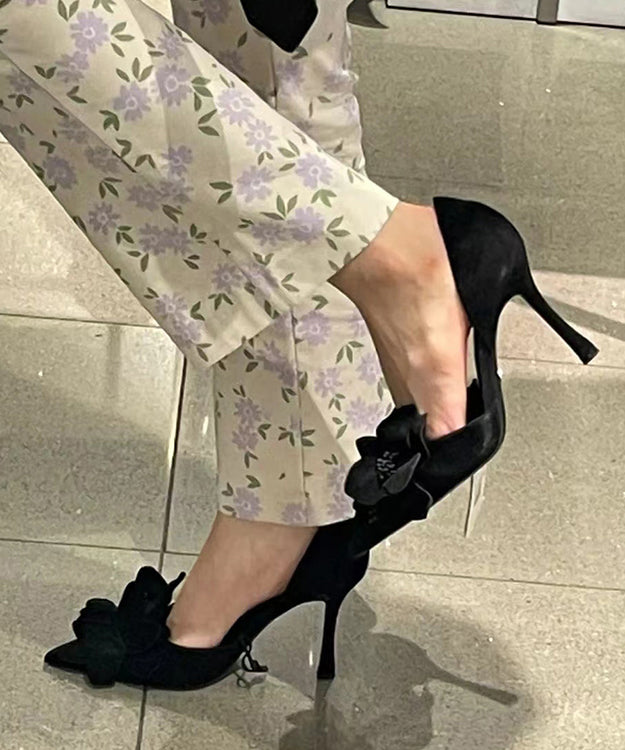 Rose Suede Floral Splicing Chic High Heels Pointed Toe