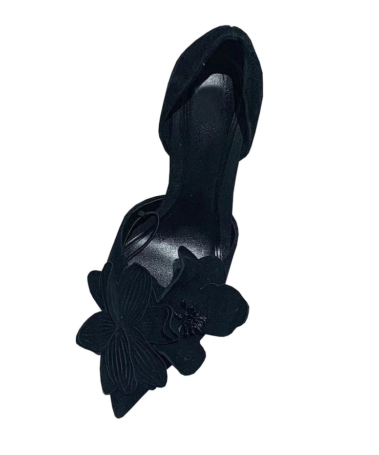 Rose Suede Floral Splicing Chic High Heels Pointed Toe