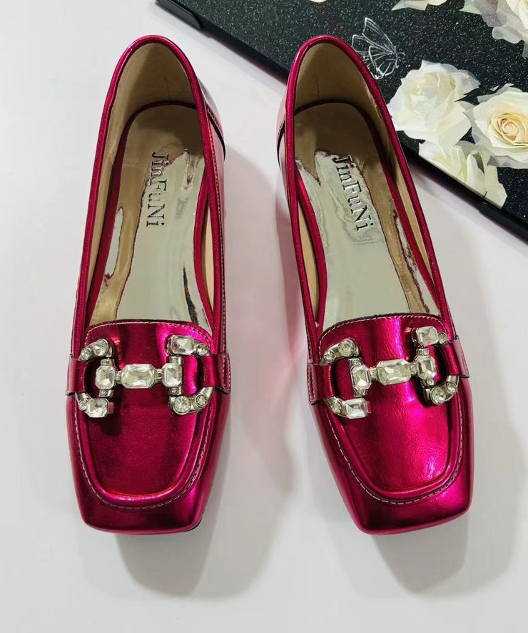 Rose Zircon Faux Leather Square Toe 2025 New Flats