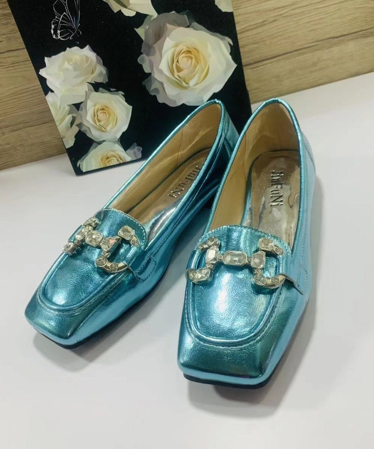 Rose Zircon Faux Leather Square Toe 2025 New Flats