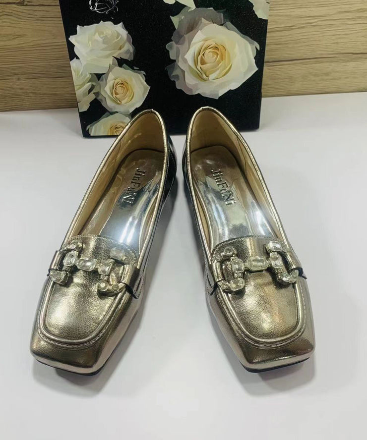 Rose Zircon Faux Leather Square Toe 2025 New Flats