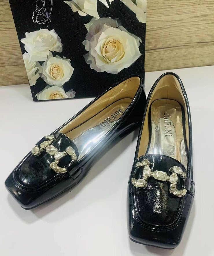 Rose Zircon Faux Leather Square Toe 2025 New Flats