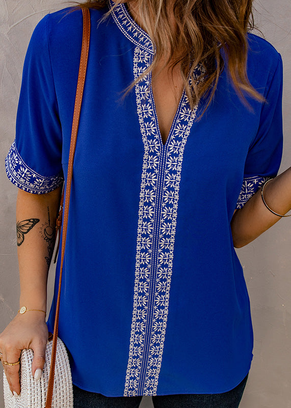 Royal Blue Embroidered Thin T Shirts Summer