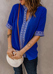Royal Blue Embroidered Thin T Shirts Summer