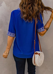 Royal Blue Embroidered Thin T Shirts Summer