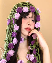 Rural Style Flower Knitted Waist Scarf Triangular Headscarf