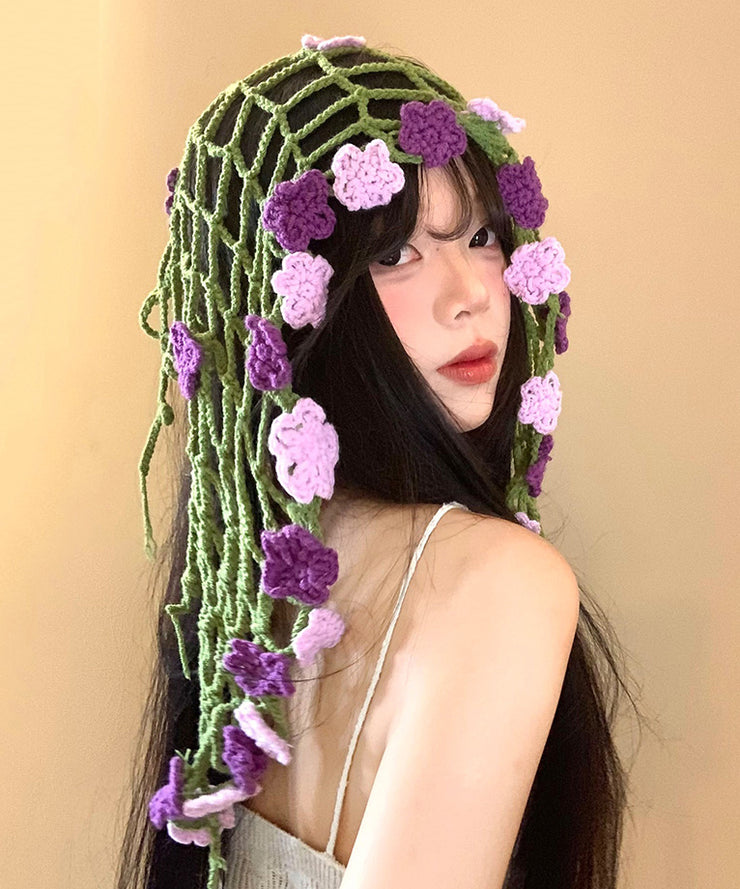 Rural Style Flower Knitted Waist Scarf Triangular Headscarf