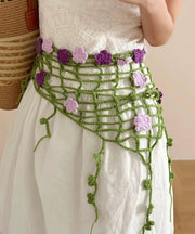Rural Style Flower Knitted Waist Scarf Triangular Headscarf