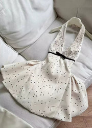 Sexy Beige V Neck Backless Dot Cotton Mini Dress Sleeveless