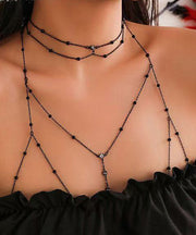 Sexy Black Alloy Zircon Love Tassel Necklace And Body Chain Two-Piece Set