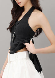 Sexy Black Backless Halter Knit Tank Sleeveless