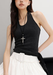 Sexy Black Backless Halter Knit Tank Sleeveless