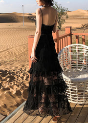 Sexy Black Backless High Waist Lace Spaghetti Strap Dress Sleeveless