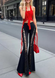 Sexy Black Cross Strap Tummy Control Bell-bottom Trousers Fall