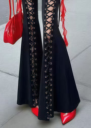 Sexy Black Cross Strap Tummy Control Bell-bottom Trousers Fall
