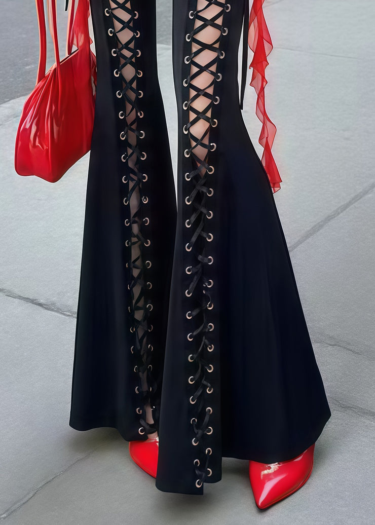 Sexy Black Cross Strap Tummy Control Bell-bottom Trousers Fall