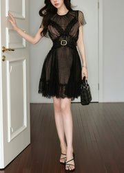 Sexy Black Dot Lace Sashes Tulle Dress Summer