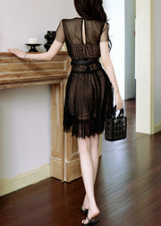 Sexy Black Dot Lace Sashes Tulle Dress Summer