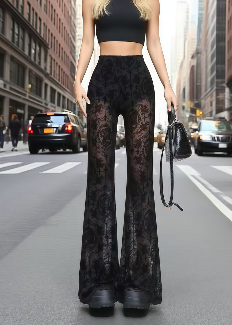 Sexy Black Hollow Out Lace Flare Bottoms Summer