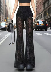 Sexy Black Hollow Out Lace Flare Bottoms Summer